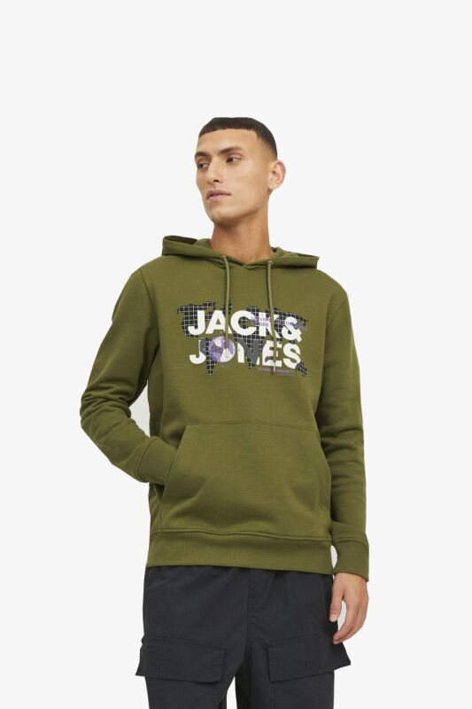 Jack & Jones Jcodust Sweat Hood Sn Erkek Haki Sweatshirt 12240214-Olive - 1