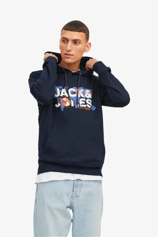 Jack & Jones Jcodust Sweat Hood Sn Erkek Mavi Sweatshirt 12240214-Blue - 1