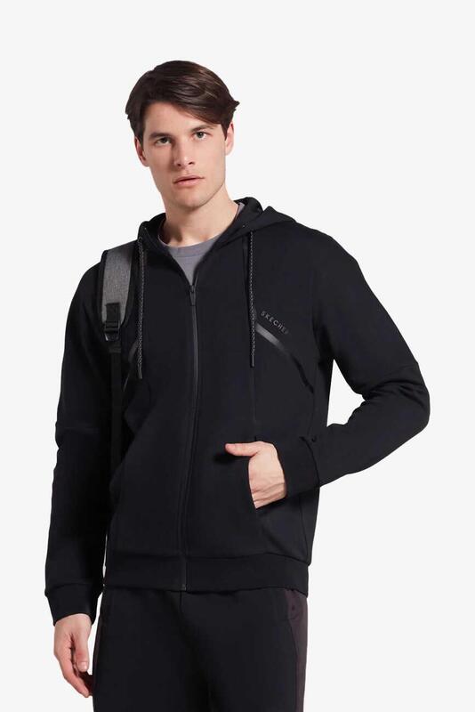 Skechers M 2Xı-Lock Pu Printed Full Zip Hoodie Sweatshirt Siyah Erkek Sweatshirt S231076-001 - 1