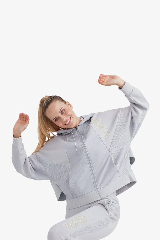 Skechers W LW Fleece Full Zip Hoodie Sweatshirt Kadın Gri Sweatshirt S232287-032 - 4