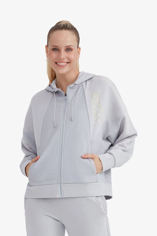 Skechers W LW Fleece Full Zip Hoodie Sweatshirt Kadın Gri Sweatshirt S232287-032 - 1